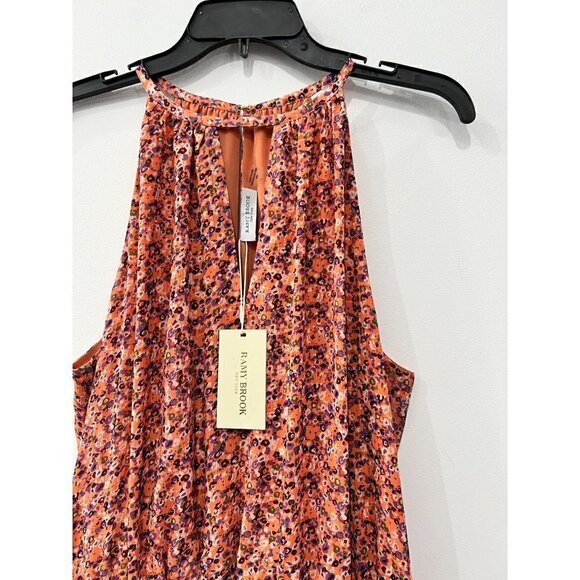 New RAMY BROOK Size M Preston Mini Dress Coral Combo Smocked Waist, Ruffle Hem - Picture 14 of 14